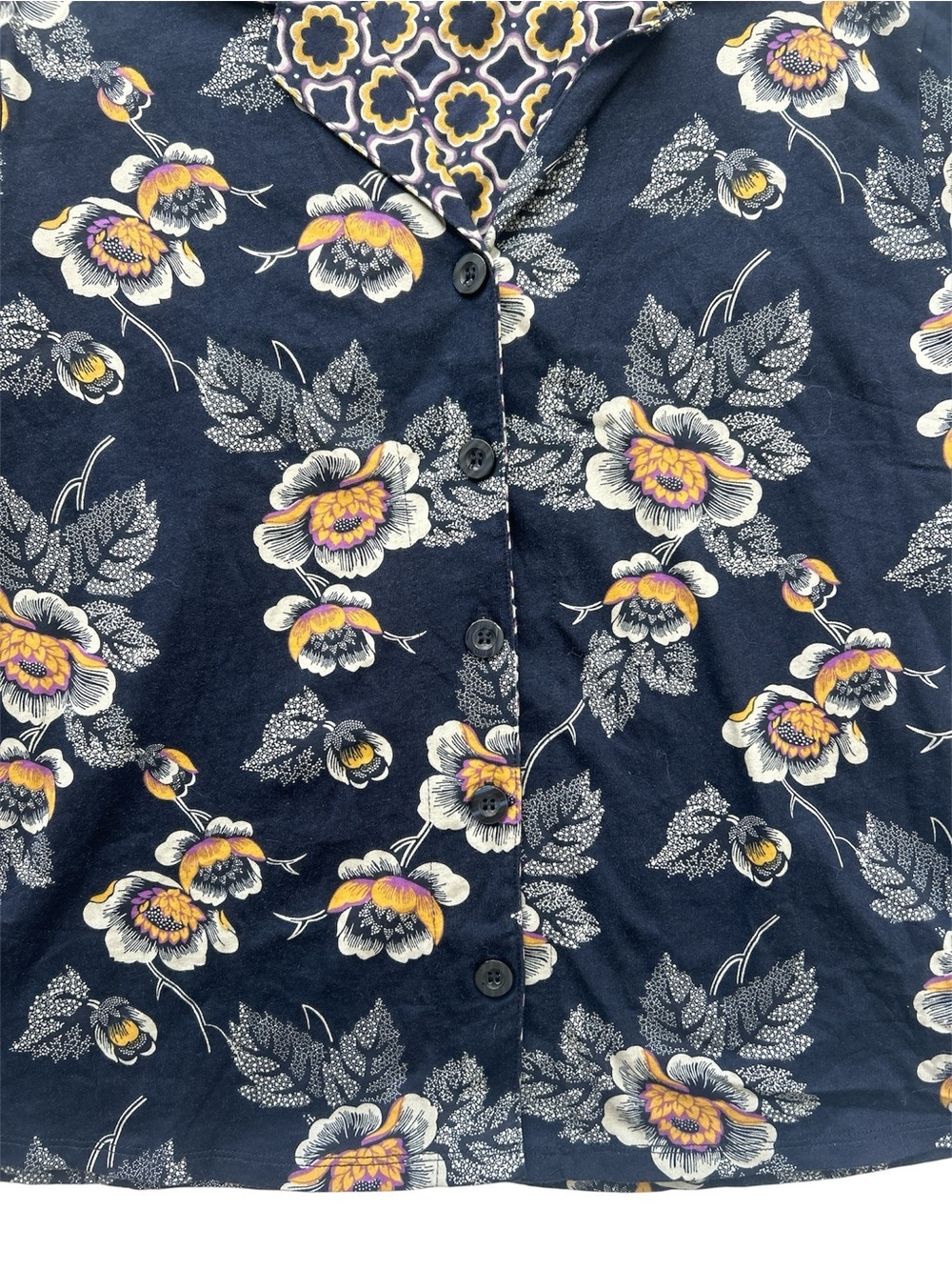 Vera Bradley Navy Floral Button-Down Shirt with Yellow Accents - Picture 5 of 6